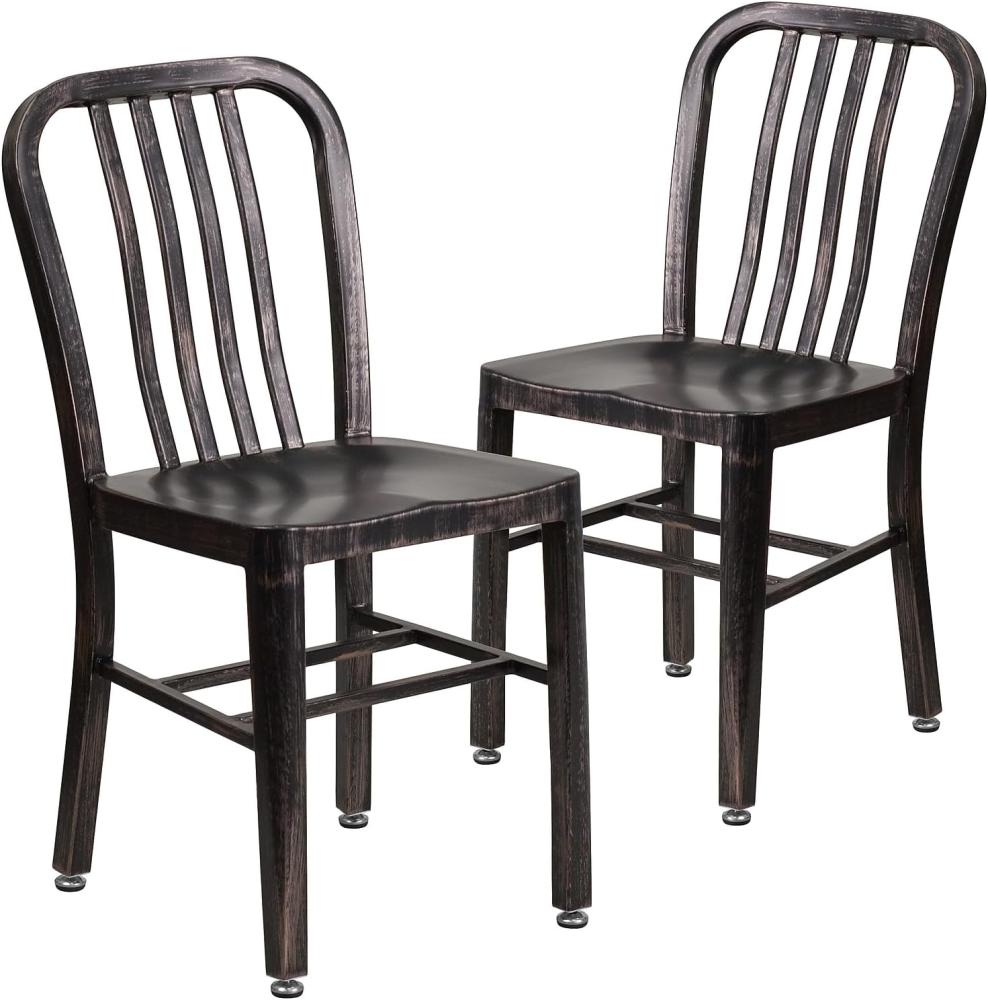 Flash Furniture Stuhl für den Innen- und Außenbereich, Stahllegierung, Kunststoff, schwarz-antikgoldfarben, 51 x 39 x 85 cm Bild 1