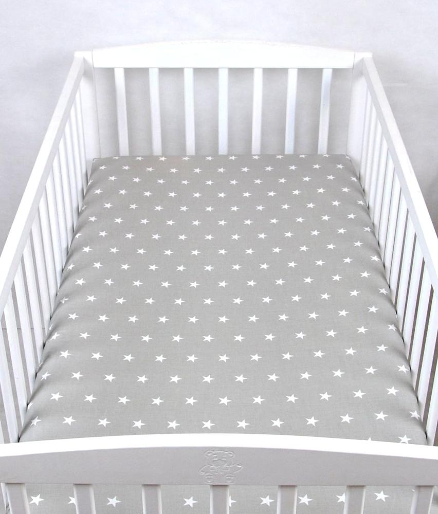 BABYLUX Spannbetttuch 70 x 140 cm Baby SPANNBETTLAKEN Baumwolle Kinderbett 91. Sterne Grau Bild 1