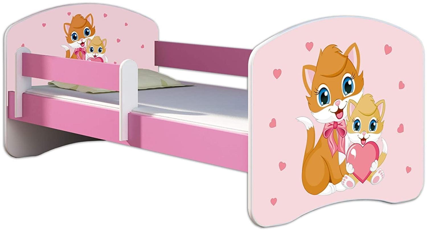 Kinderbett Jugendbett mit einer Schublade und Matratze Rausfallschutz Rosa 70 x 140 80 x 160 80 x 180 ACMA II (33 Miezekatzen, 80 x 160 cm) Bild 1