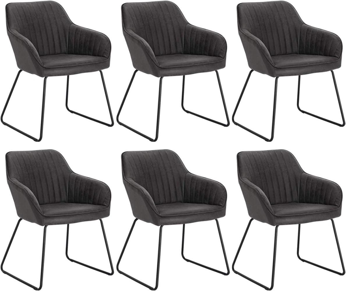 WOLTU 6 x Esszimmerstühle 6er Set Esszimmerstuhl Küchenstuhl Polsterstuhl Design Stuhl mit Armlehne, mit Sitzfläche aus Kunstleder, Gestell aus Metall, Antiklederoptik, Grau, BH140gr-6 Bild 1