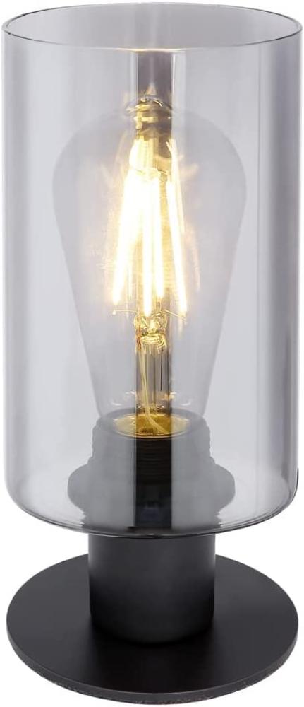 LED Tischleuchte mit Rauchglas Zylinder Lampenschirm, Metall Schwarz Bild 1