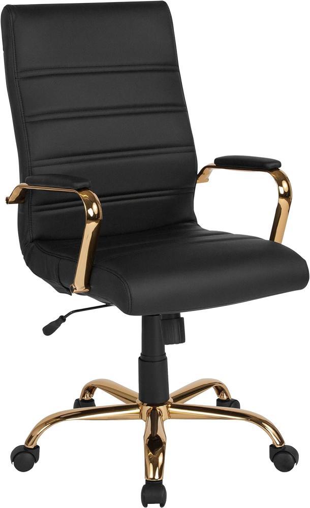 Flash Furniture Chefsessel mit hoher Rückenlehne, Leder, Chromfuß und Armlehnen Modern 26"W x 27"D x 43"H Black Leather/Gold Frame Bild 1
