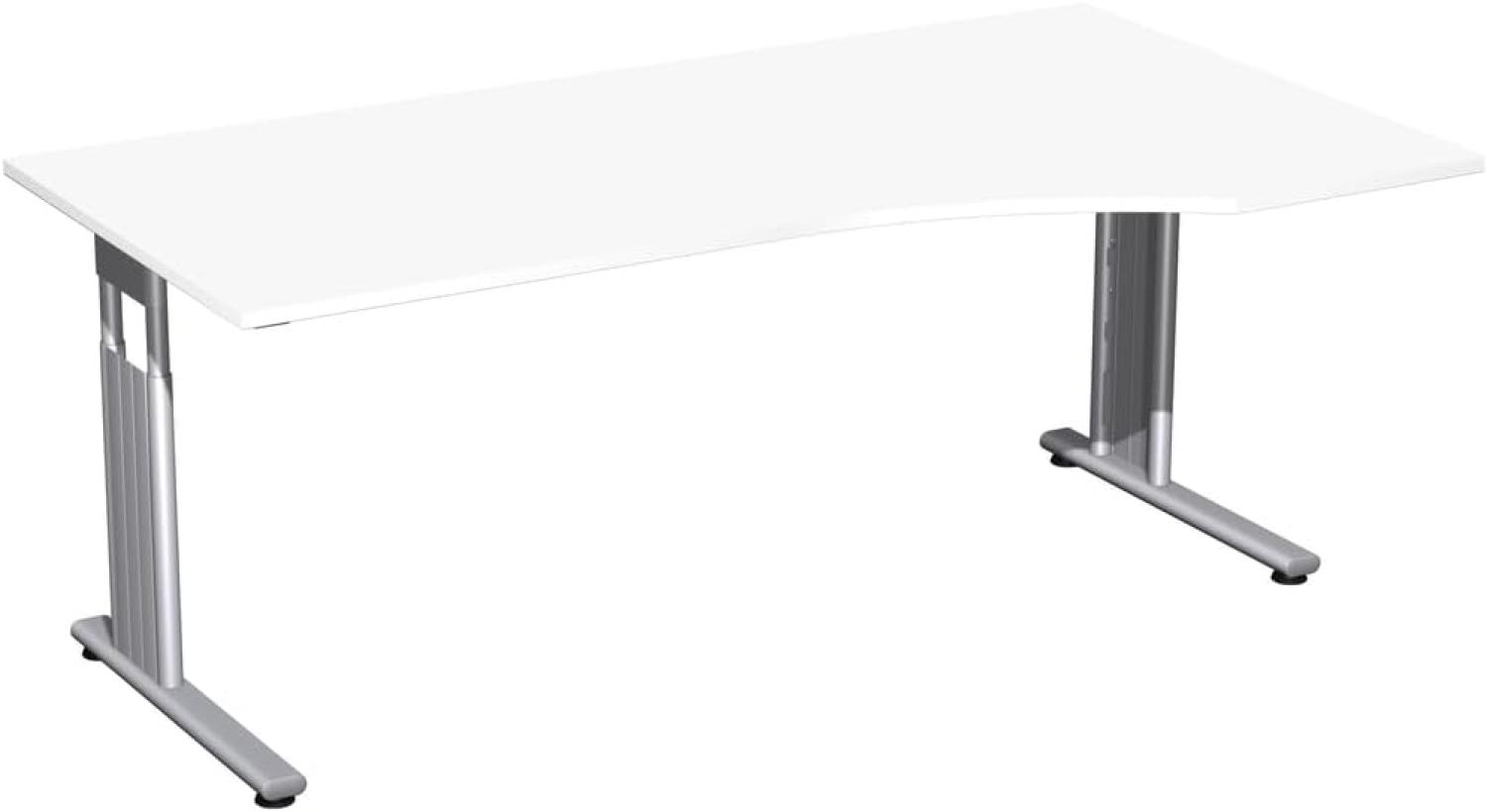 PC-Schreibtisch 'C Fuß Flex' rechts, höhenverstellbar, 180x100cm, Weiß / Silber Bild 1