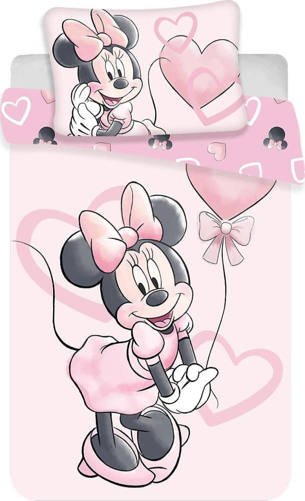 Disney Kinder Baby Bettwäsche Minnie Maus Rosa Luftballon Herzen, Bettdeckenbezug 100x135 cm, Kopfkissenbezug 40x60 cm, 100% Baumwolle Bild 1