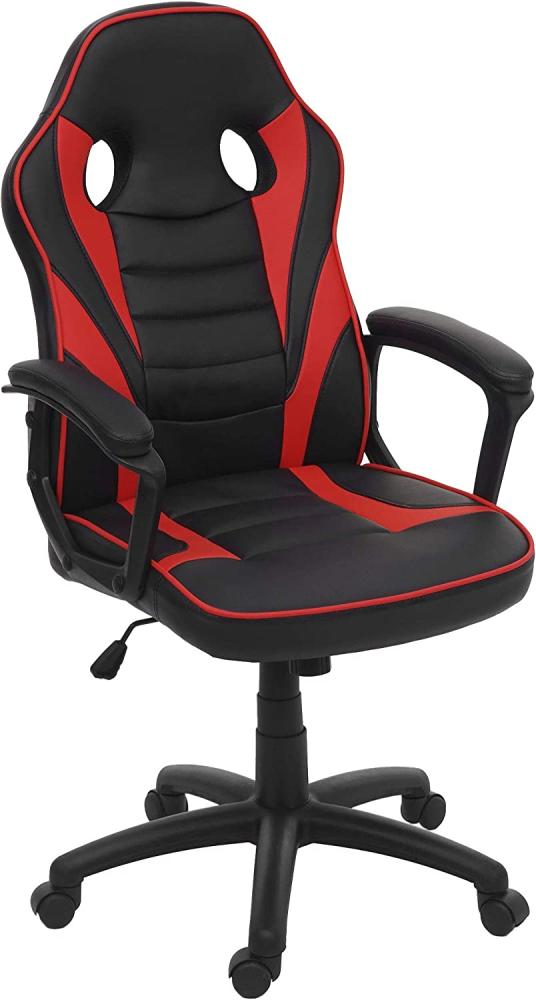 Bürostuhl HWC-F59, Schreibtischstuhl Drehstuhl Racing-Chair Gaming-Chair, Kunstleder ~ schwarz/rot Bild 1