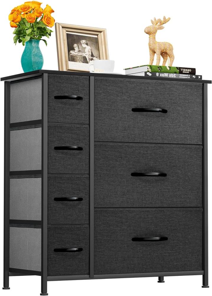 YITAHOME Kommode mit 7 Schubladen, Schrank mit Schubladen aus Stoff, Aufbewahrungskommode Industrial Stil für Schlafzimmer, Wohnzimmer, Kinderzimmer, Aufbewahrungsschrank (Schwarzgrau) Bild 1