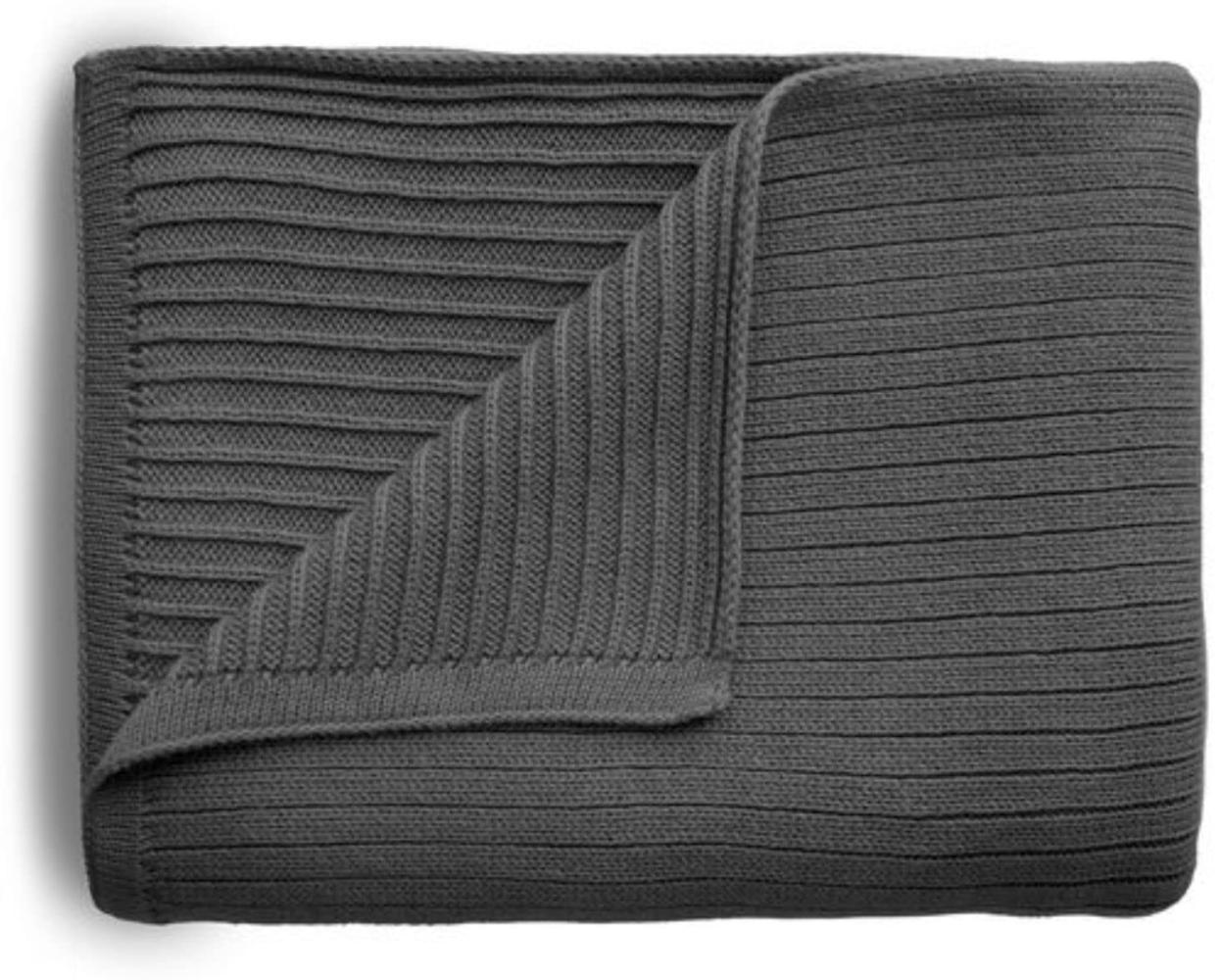 mushie Gestrickte Decke für Baby & Kinder | Decke auf 80x100 cm & 100% Bio-Baumwolle | Vielseitig & Perfekt für jedes Wetter (Ribbed Dark Gray Melange) Bild 1