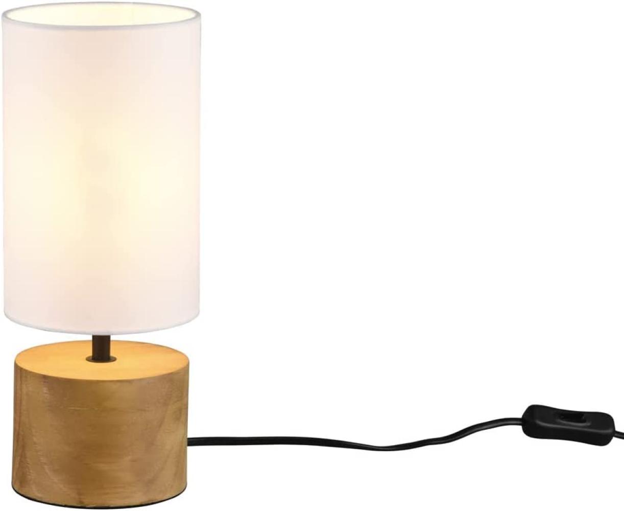 LED Tischleuchte Holzfuß mit Stoffschirm in Weiß Ø12cm Höhe 30cm Bild 1