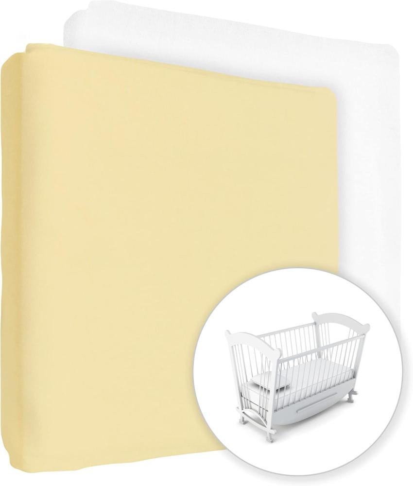 2 x Jersey Spannbettlaken 100% Baumwolle für 90 x 40 cm Babybett Wiege Matratze (gelb + weiß) Bild 1