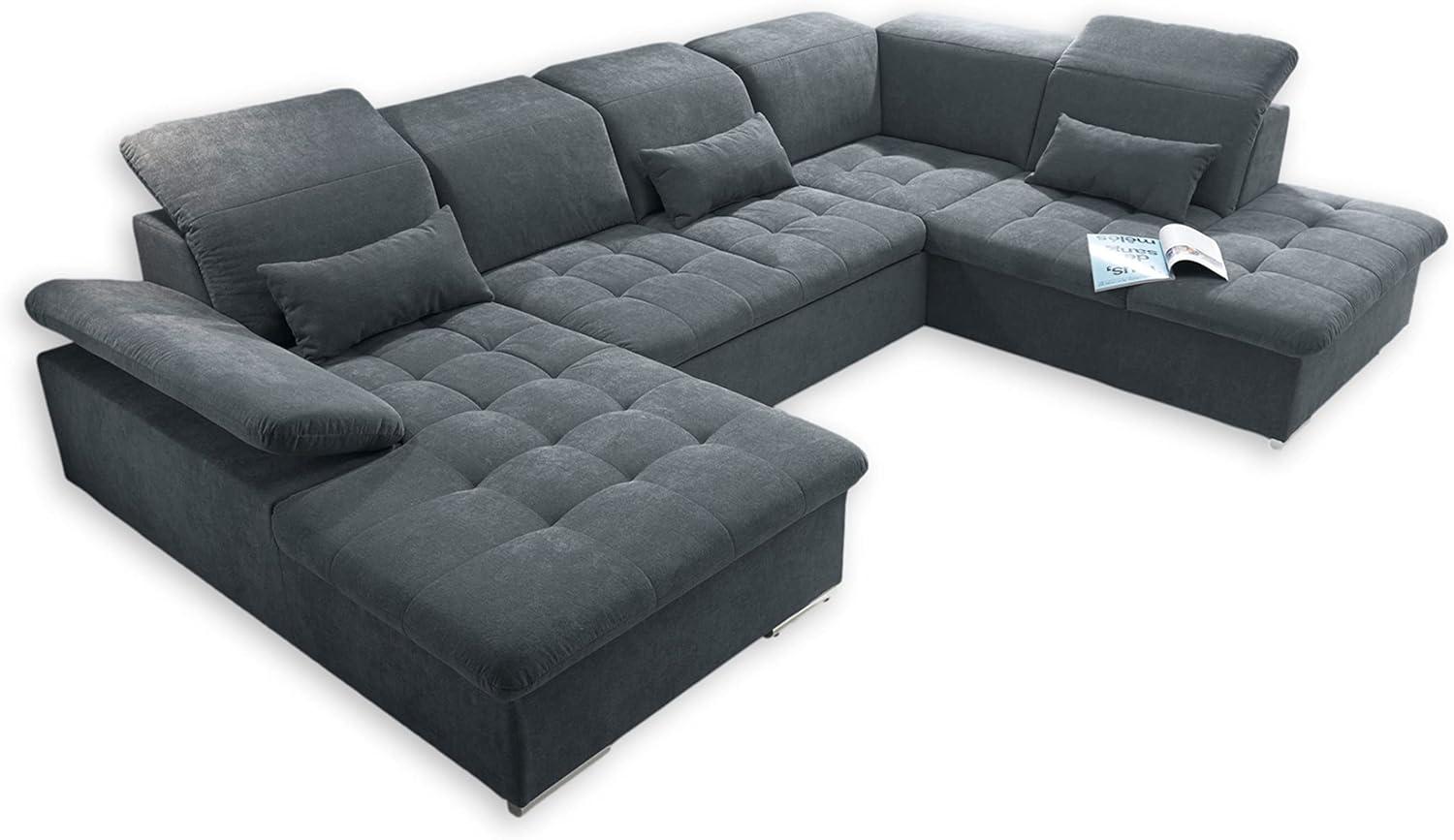 Couch WAYNE R Sofa Schlafcouch Wohnlandschaft Schlaffunktion anthrazit U-Form rechts Bild 1