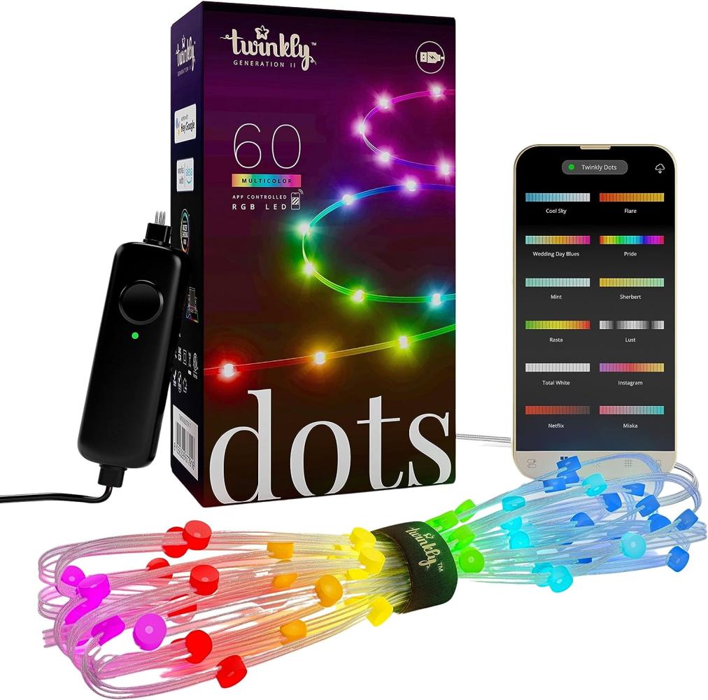 Twinkly Dots - Flexible LED-Lichterkette mit 60 RGB-LEDs - Weihnachtsbeleuchtung für Drinnen und Draußen - App-gesteuerte Weihnachtsdeko, klarer Draht, 3m Bild 1