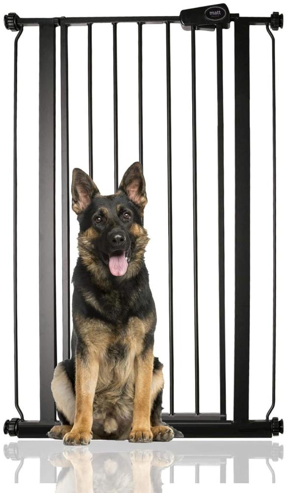 Bettacare Sicherheitsgitter für Kinder und Hunde, Schmal, 68.5cm - 75cm, Mattschwarz, Extra hohes Babygitter von 104cm Höhe, Schmales Druckmontage-Sicherheitsgitter für Treppen Bild 1