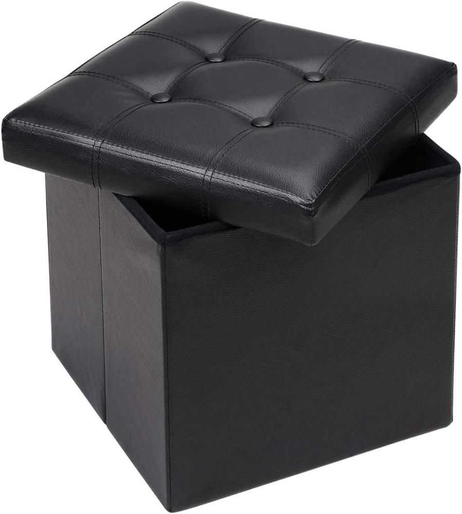 CASARIA® Faltbarer Sitzhocker mit Stauraum Kunstleder Schwarz Bild 1
