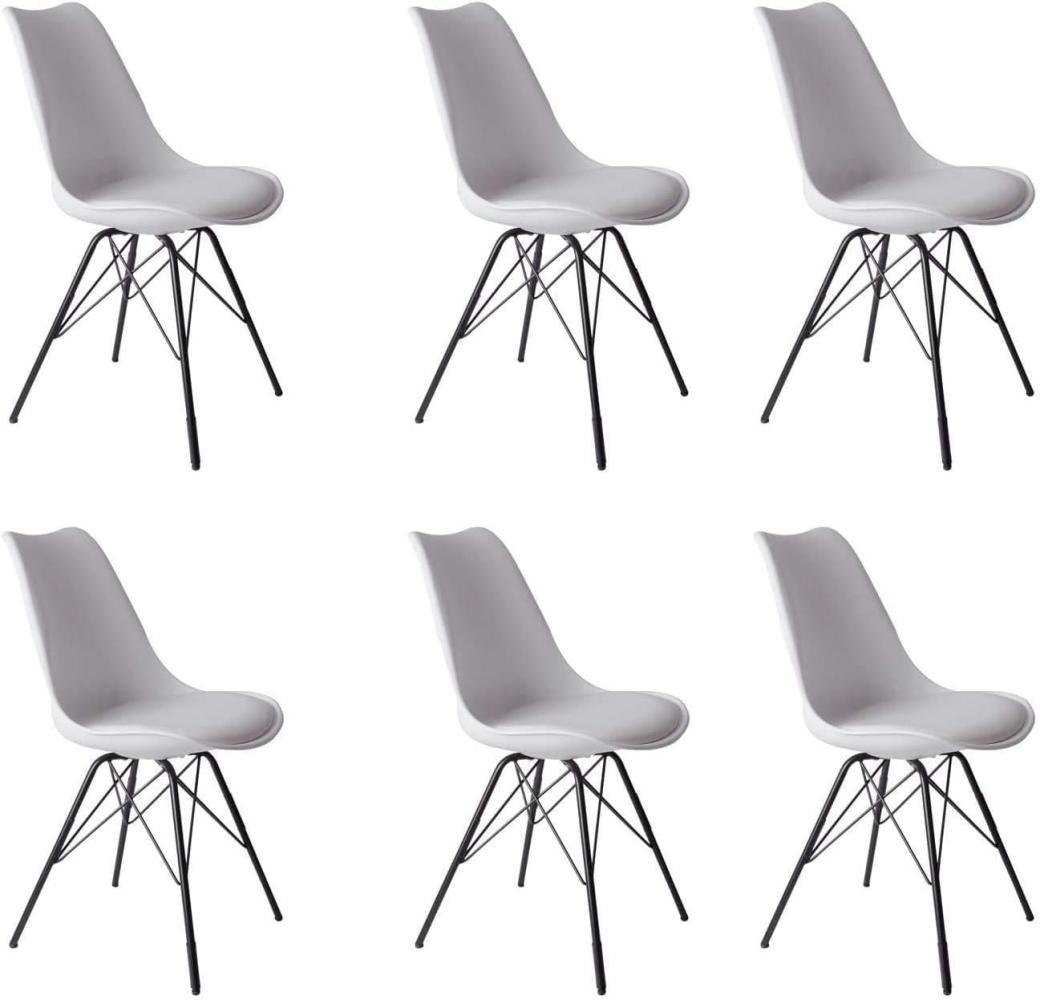 SAM 6er Set Schalenstuhl Lerche, weiß, integriertes Kunstleder-Sitzkissen, Schwarze Metallfüße, Esszimmerstuhl im skandinavischen Stil Bild 1