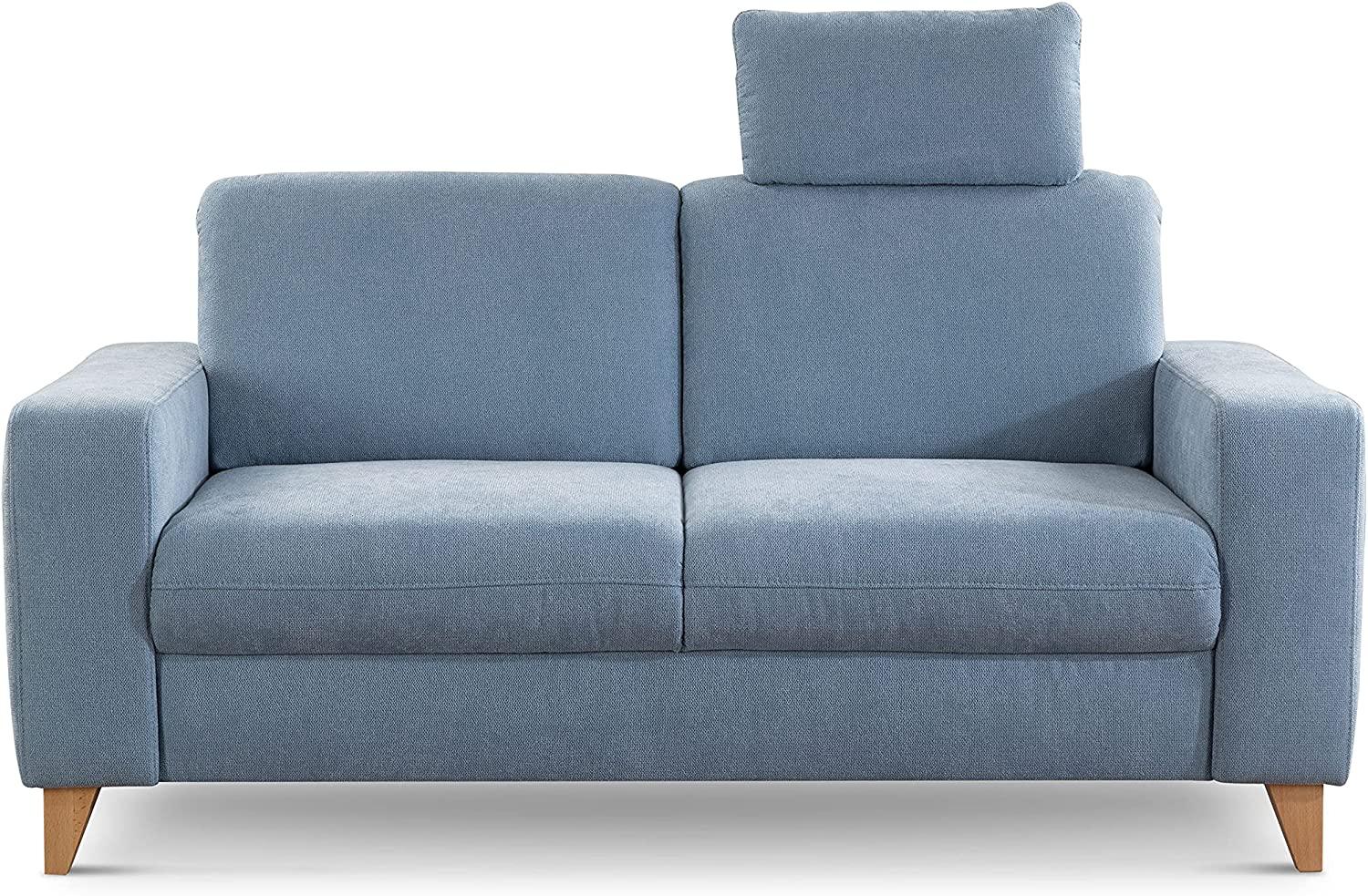 CAVADORE 2er Sofa Lotta / Skandinavische 2-Sitzer-Couch mit Federkern, Kopfstütze und Holzfüßen / 173 x 88 x 88 / Webstoff, Hellblau Bild 1