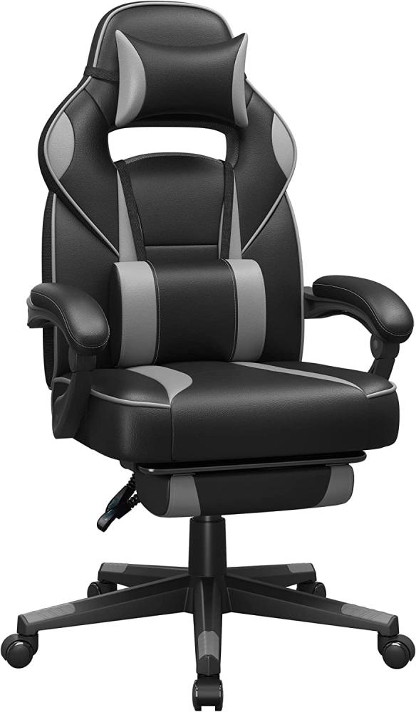 SONGMICS Gamingstuhl mit Fußstütze, Kopfstütze und Lendenkissen, höhenverstellbar, ergonomisch, 90-135° Neigungswinkel, schwarz-grau Bild 1