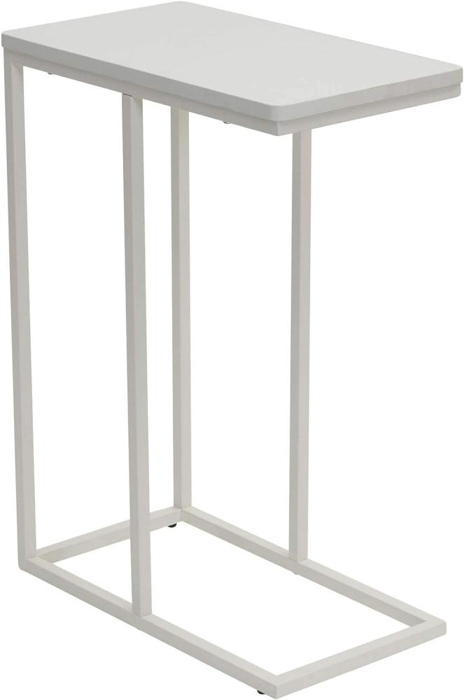 Household Essentials White Industrial Narrow End Table | Metal C Shaped Frame and Rectangle Wood Top Beistelltisch, schmal, Metall, C-förmiger Rahmen und rechteckige Holzplatte, Weiß, MDF Bild 1