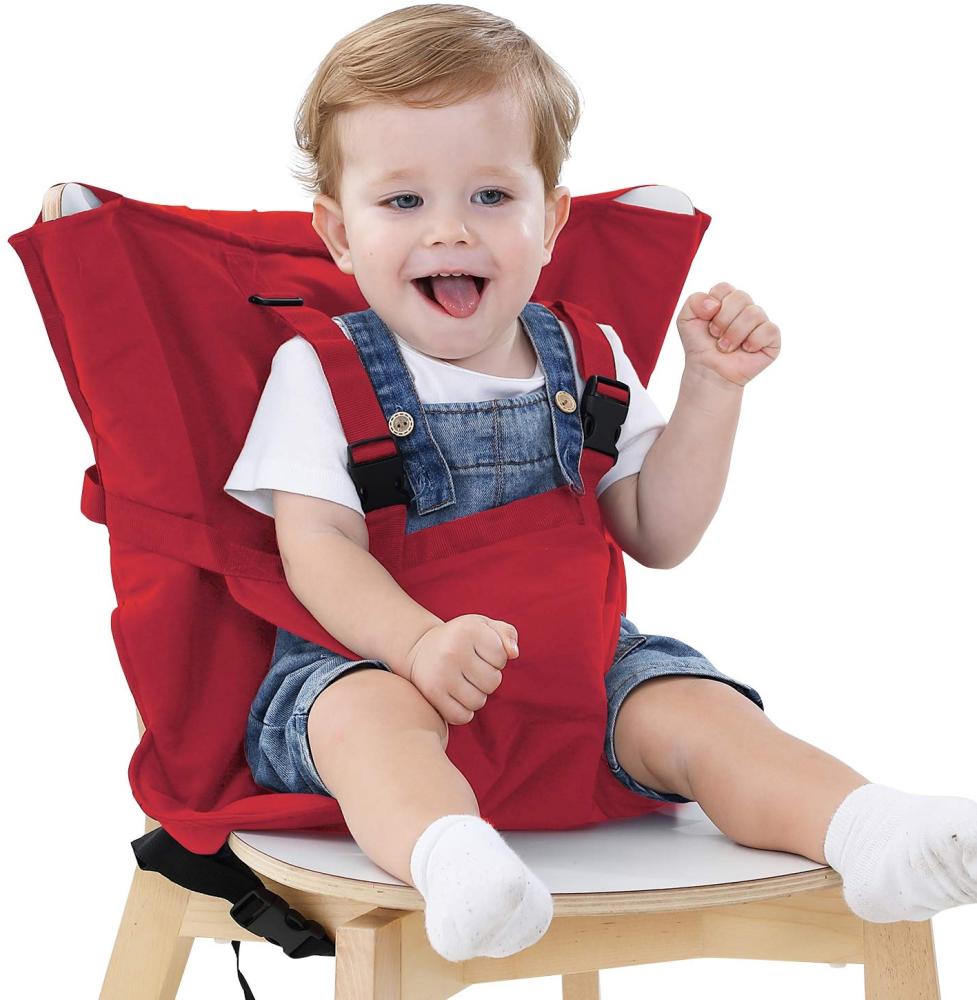 Vine Easy Seat Tragbarer Reise-Hochstuhl | Verstellbar, Sicherheit, Waschbar | Kleinkinder-Hochstuhl-Sitzbezug | Praktischer Reisehochstuhl passt in Ihre Handtasche, Rot Bild 1