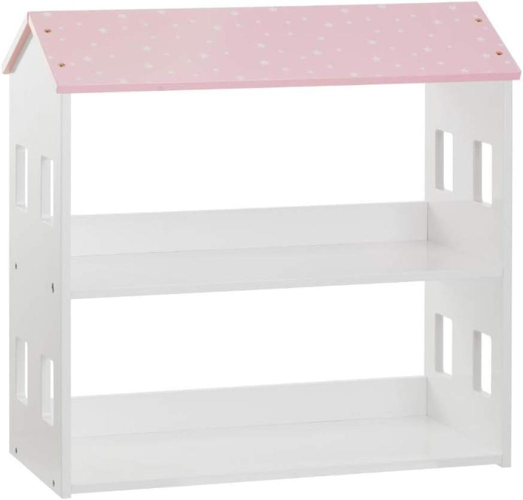 Stehendes Bücherregal aus MDF, Schrank für Kinderzimmer mit Hausmotiv, rosa-weiß, 59 x 30 cm, Atmosphera for kids Bild 1