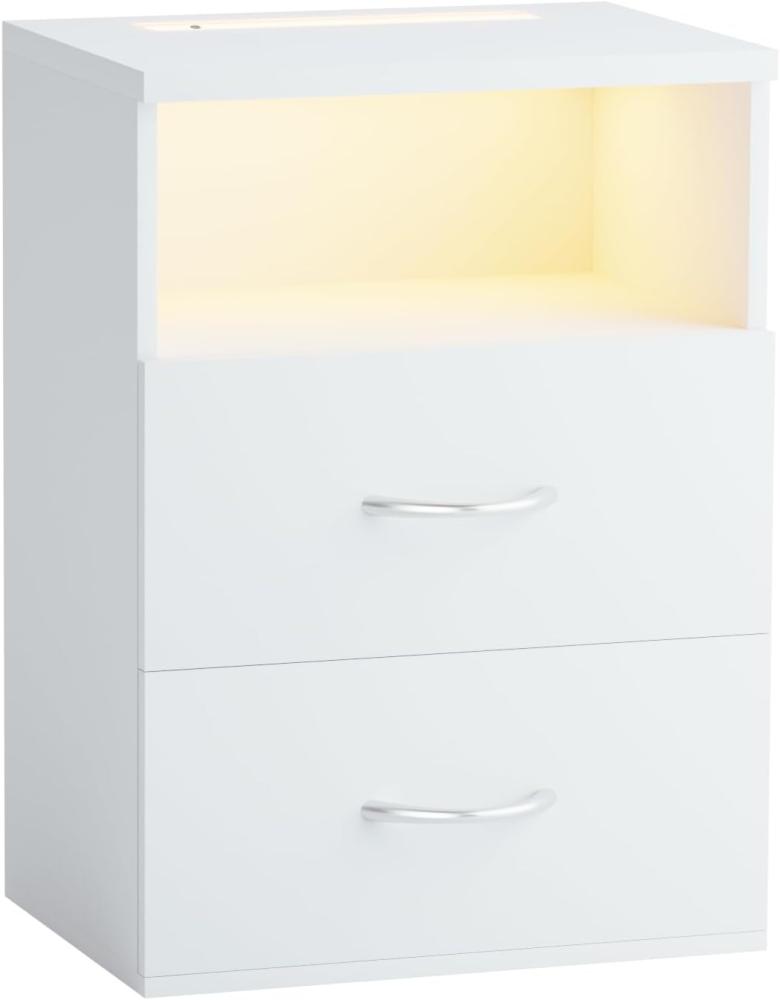 Casaria® Nachttisch Touch LED Beleuchtung 40x28x55cm Dimmbar Holz 2 Schubladen Boxspringbett Schlafzimmer Wohnzimmer Beistelltisch Nachtschrank Weiß Bild 1