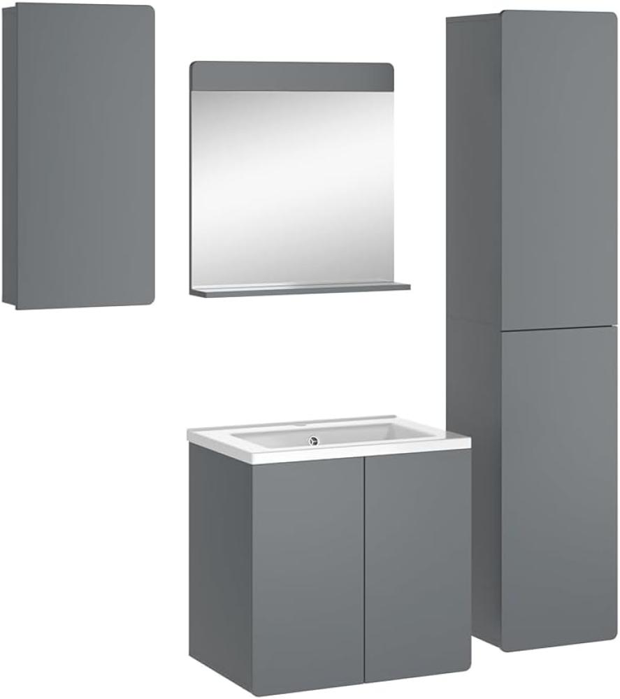 Vicco Badmöbel-Set Izan Grau modern Waschtischunterschrank Waschbecken Badspiegel Hängeschrank Hochschrank Bild 1