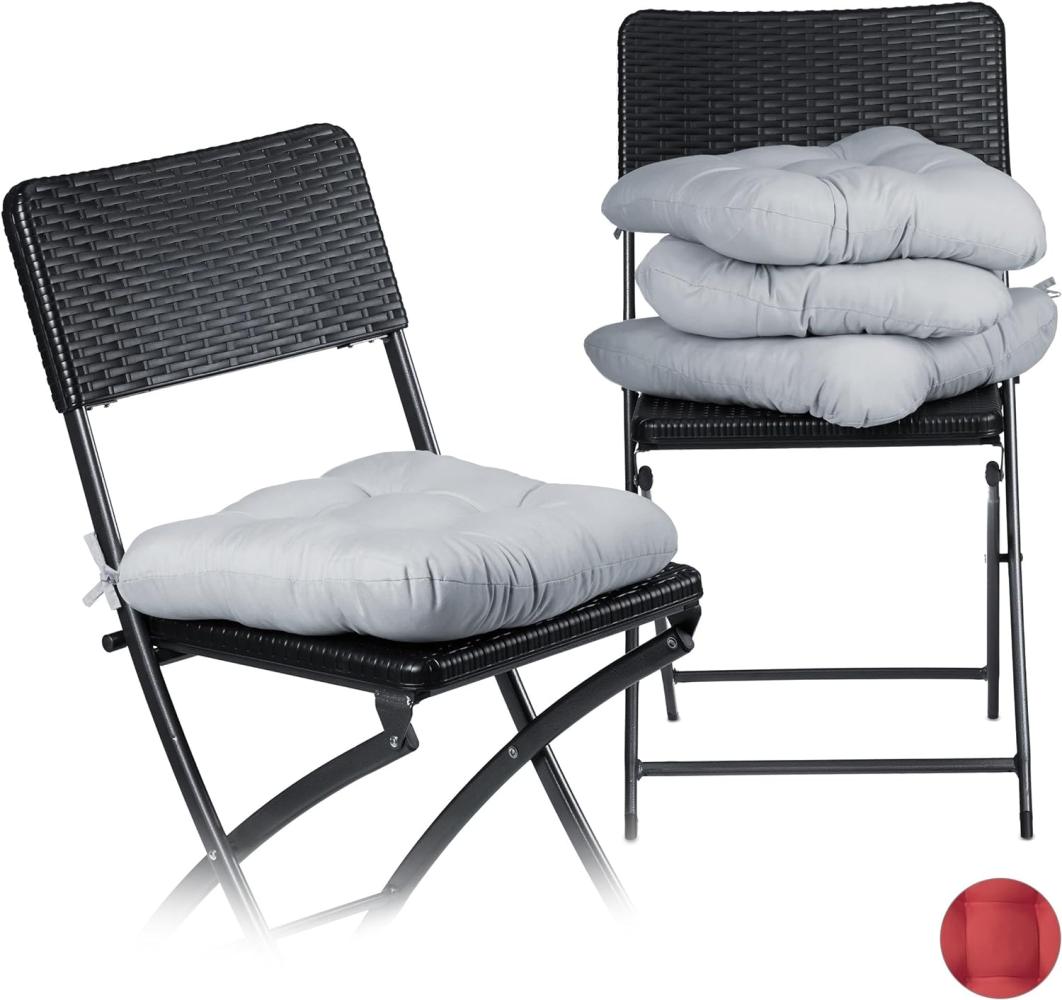 Relaxdays Stuhlkissen 4er Set, bequeme Sitzkissen mit Schleife, Sitzpolster Garten, Haus, weich, waschbar, 36x36cm, grau Bild 1