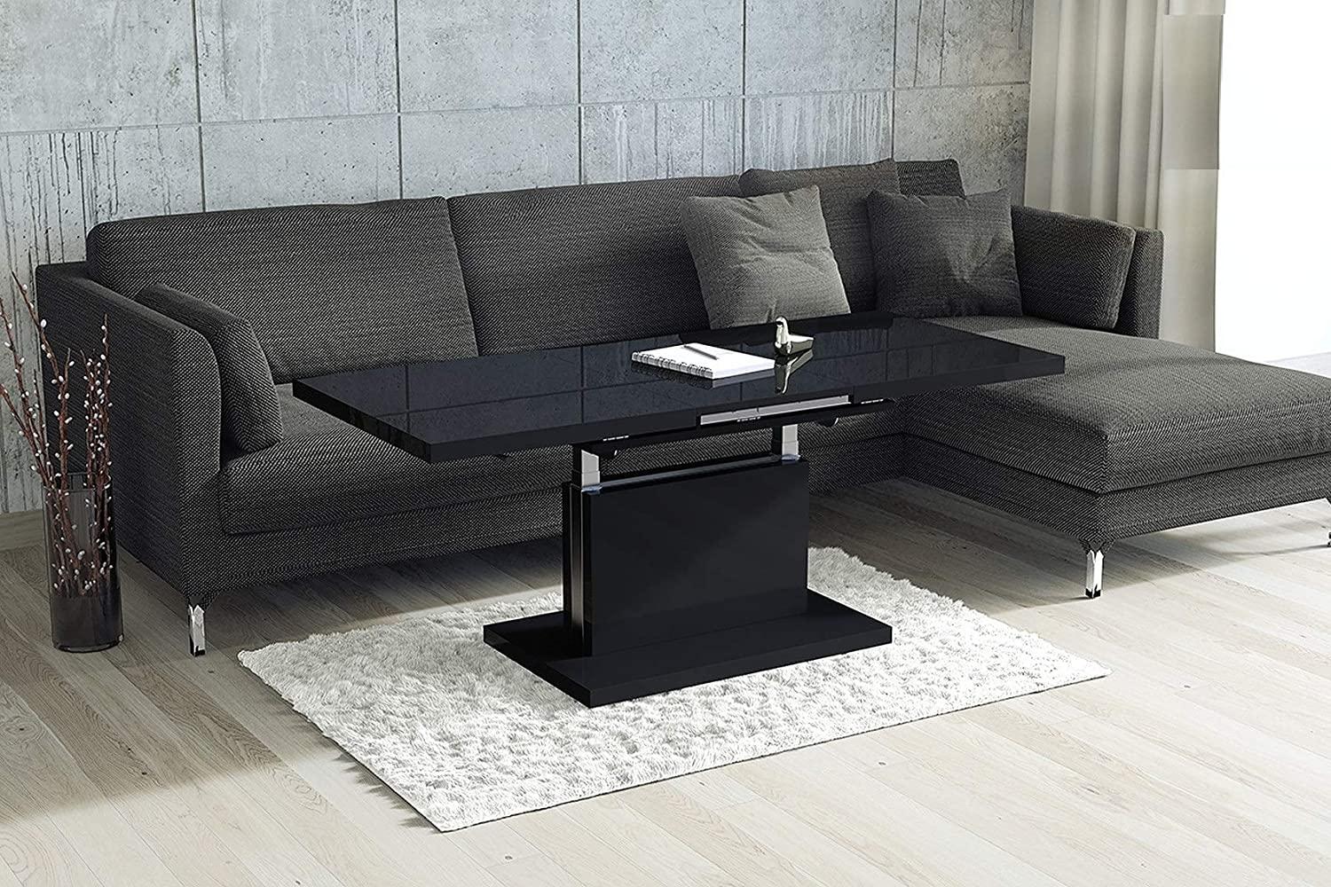 Design Couchtisch Tisch Aston Schwarz Hochglanz stufenlos höhenverstellbar ausziehbar 120 bis 200cm Esstisch Bild 1