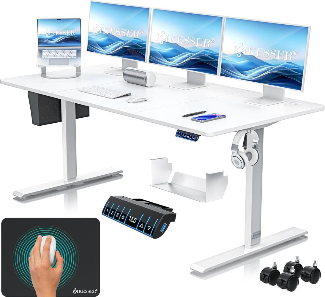 KESSER® Höhenverstellbarer Schreibtisch elektrisch | Ergonomisch Steh-Sitz Schreibtisch | 3-Funktions-Memory Steuerung | Inkl. 360° Rollen & USB-Ladeanschluss | Computertisch für Homeoffice Weiß, 180 x 80 cm Bild 1