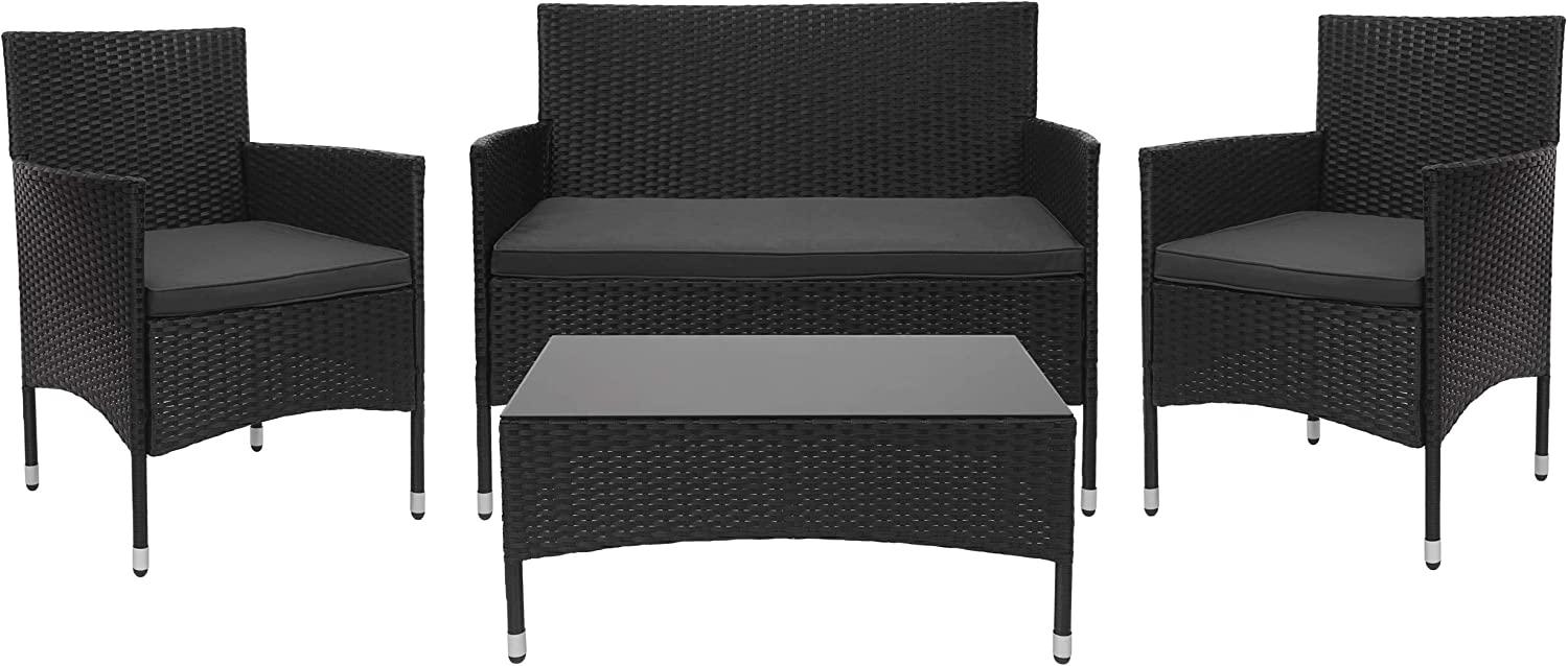 Poly-Rattan Garnitur HWC-F55, Balkon-/Garten-/Lounge-Set Sofa Sitzgruppe ~ schwarz, Kissen dunkelgrau Bild 1