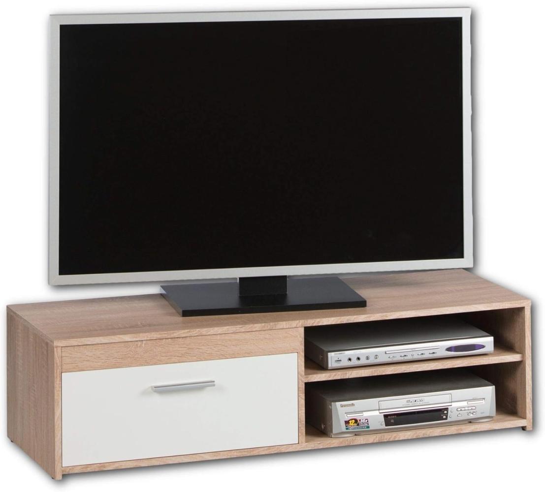 Stella Trading Gemma Lowboard in Eiche Sonoma Optik, Weiß-Schlichtes TV-Board mit viel Stauraum für Ihr Wohnzimmer, 120 x 32 x 38 cm Bild 1