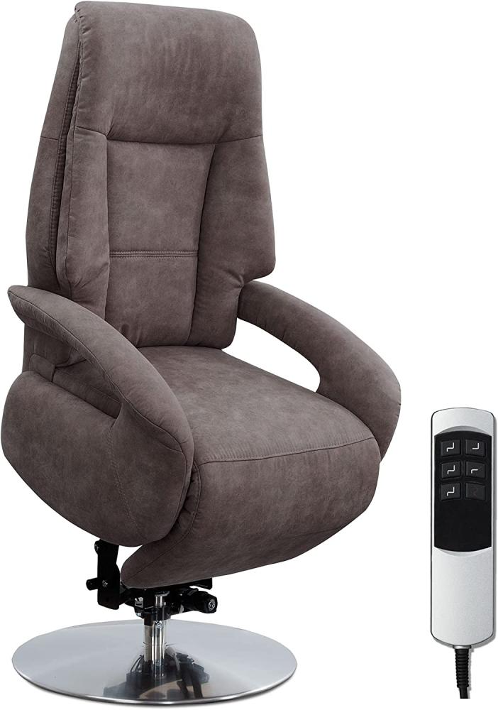 Cavadore TV-Sessel Edinburgh / Fernsehsessel mit Aufstehhilfe & elektrisch verstellbarer Relaxfunktion / 2 E-Motoren / 74 x 114 x 77 / Lederoptik: grau Bild 1