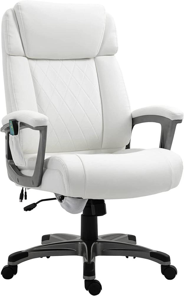Vinsetto Massage-Bürostuhl 6-Punkt-Massage-Drehstuhl ergonomischer Stuhl Einstellbare aus Kunstleder mit gewölbter Kopfstütze und Armlehne Weiß 70 x 76,5 x 114-124 cm Bild 1