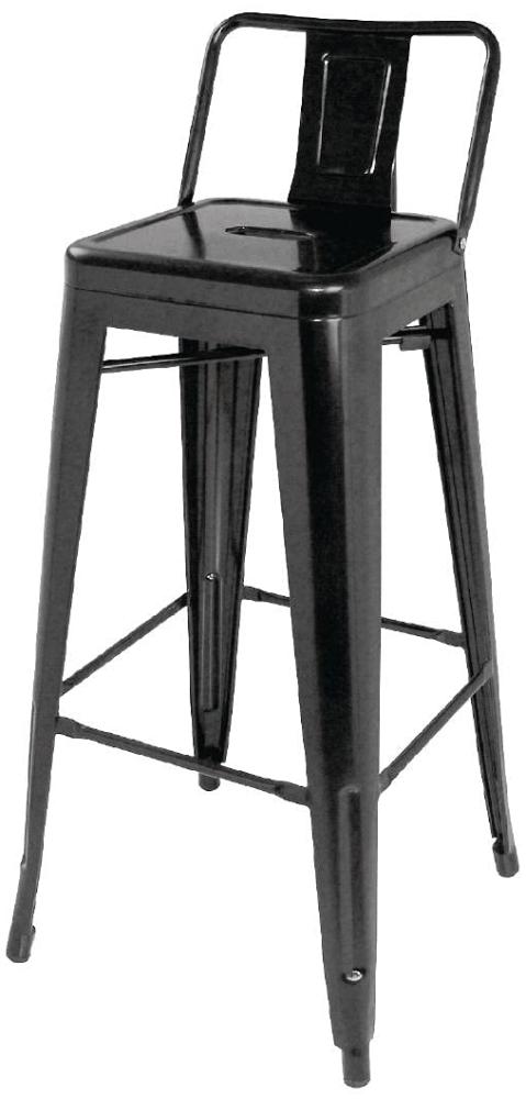 Bolero Bistro Barstuhl aus Stahl mit Rückenlehne schwarz, Sitzhöhe: 77cm Bild 1