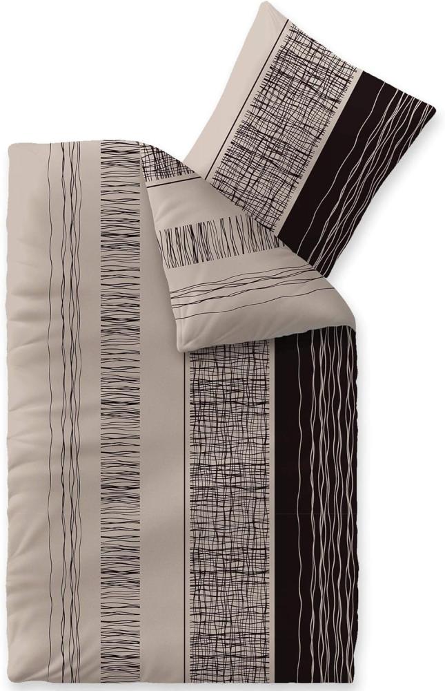 CelinaTex Touchme Biber Bettwäsche 155 x 220 cm 2teilig Baumwolle Bettbezug Greta beige grau schwarz Bild 1