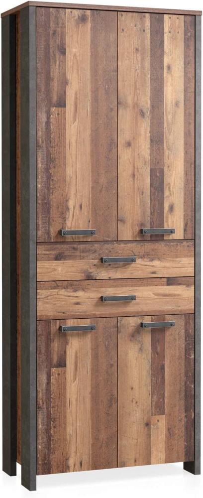 Möbel-Eins CASSIA Büroschrank 4 Türen + 2 Schubkästen, Material Dekorspanplatte, Old Wood Vintage/betonfarbig Bild 1
