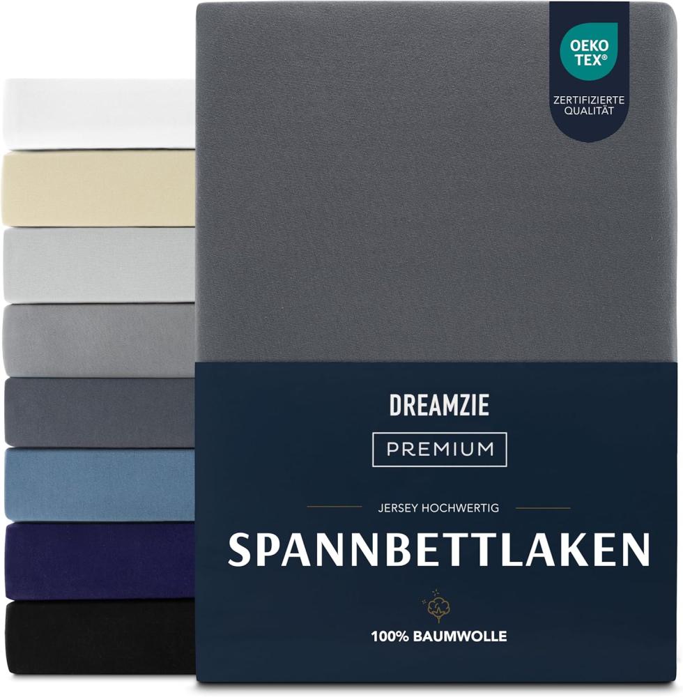 Dreamzie Premium Spannbettlaken 180x200 cm, Spannbetttuch für Dicke Matratzen bis zu 27 cm, Bettlaken 100% Jersey Baumwolle, 150 g/m², Oeko-TEX zertifiziert - Dunkelgrau Bild 1