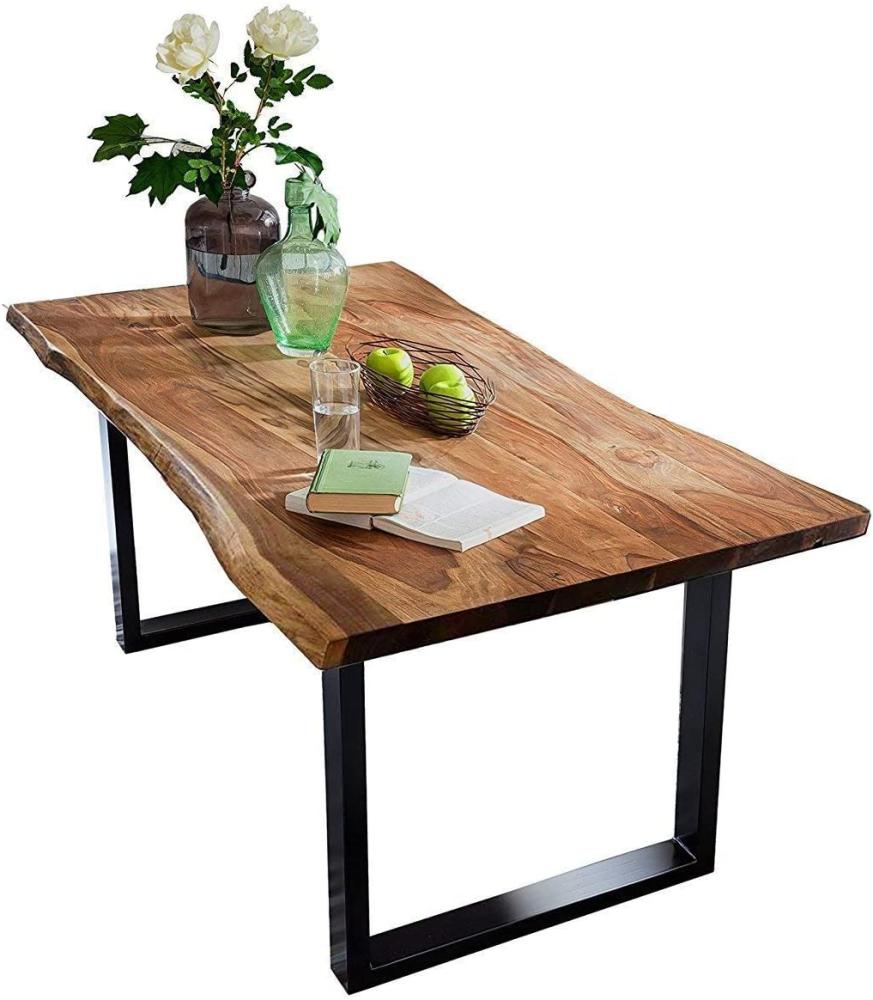 SAM Baumkantentisch Quarto 160x85 cm, Akazienholz massiv + nussbaumfarben, echte Baumkante, Esszimmertisch mit schwarz lackierten Beinen, jeder Esstisch ein Unikat Bild 1