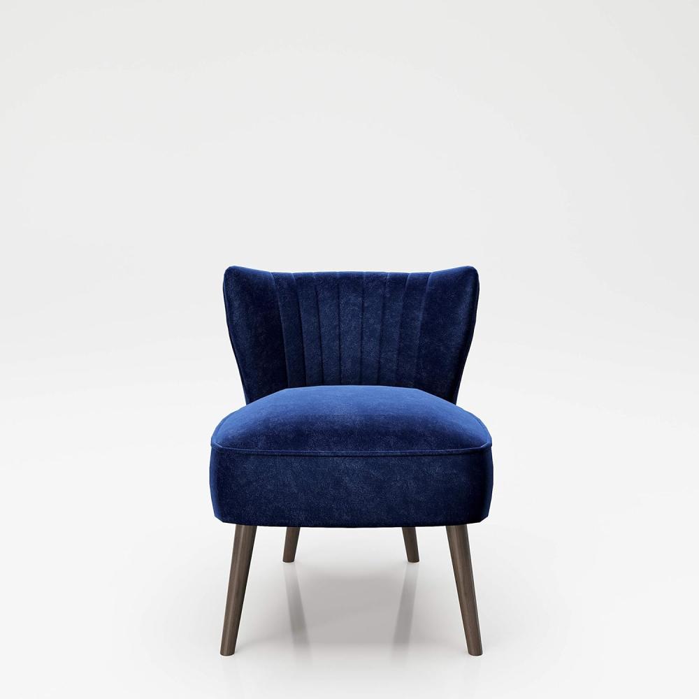 PLAYBOY - Sessel "HOLLY" gepolsterter Lounge-Stuhl mit Rückenlehne, Samtstoff in Blau mit Massivholzfüsse, Retro-Design Bild 1