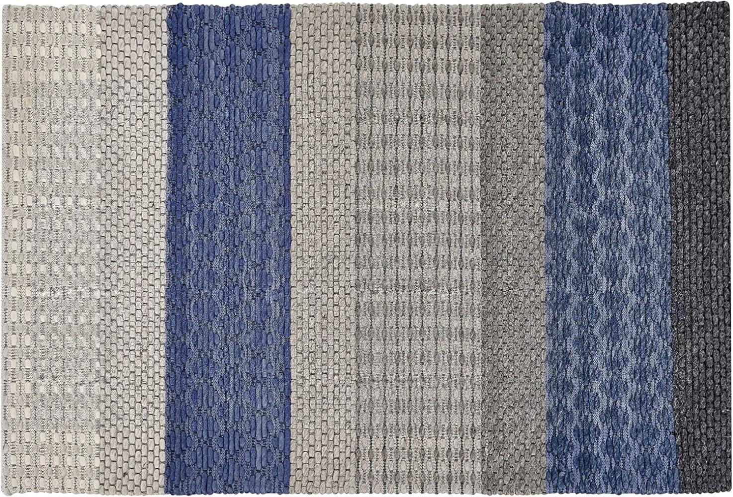 Teppich Wolle grau blau 140 x 200 cm Streifenmuster Kurzflor AKKAYA Bild 1