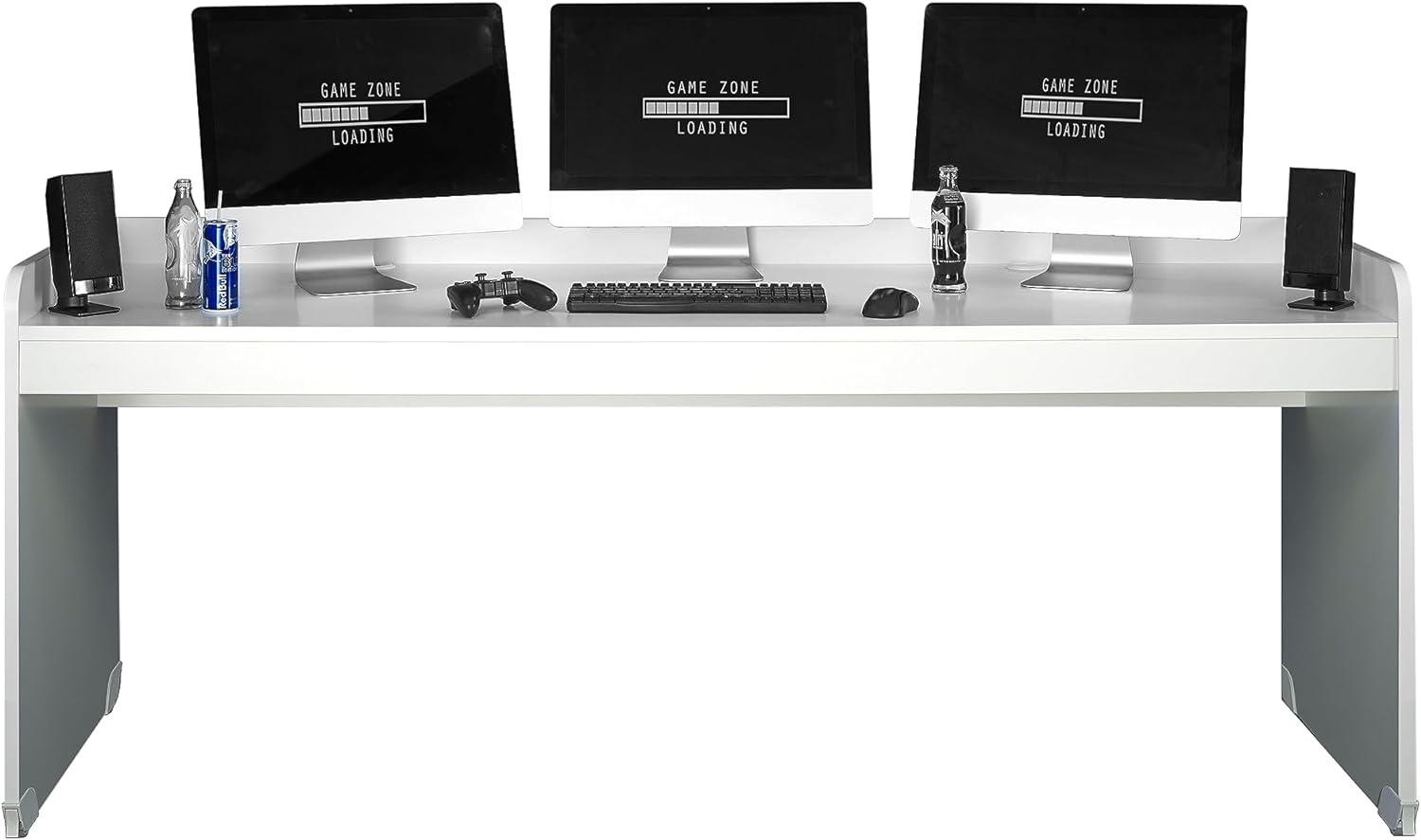 Stella Trading Kellon Gamingdesk weiß - Gamingschreibtisch Computertisch rollbar, Jugendzimmerschreibtisch204 x 84,5 x72 cm Bild 1
