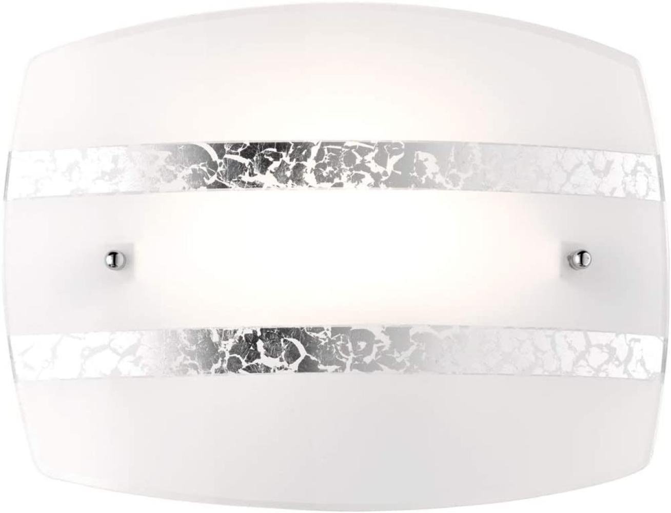 Moderne LED Wandleuchte 30x22cm weißer Glasschirm mit Dekorstreifen in silber Bild 1