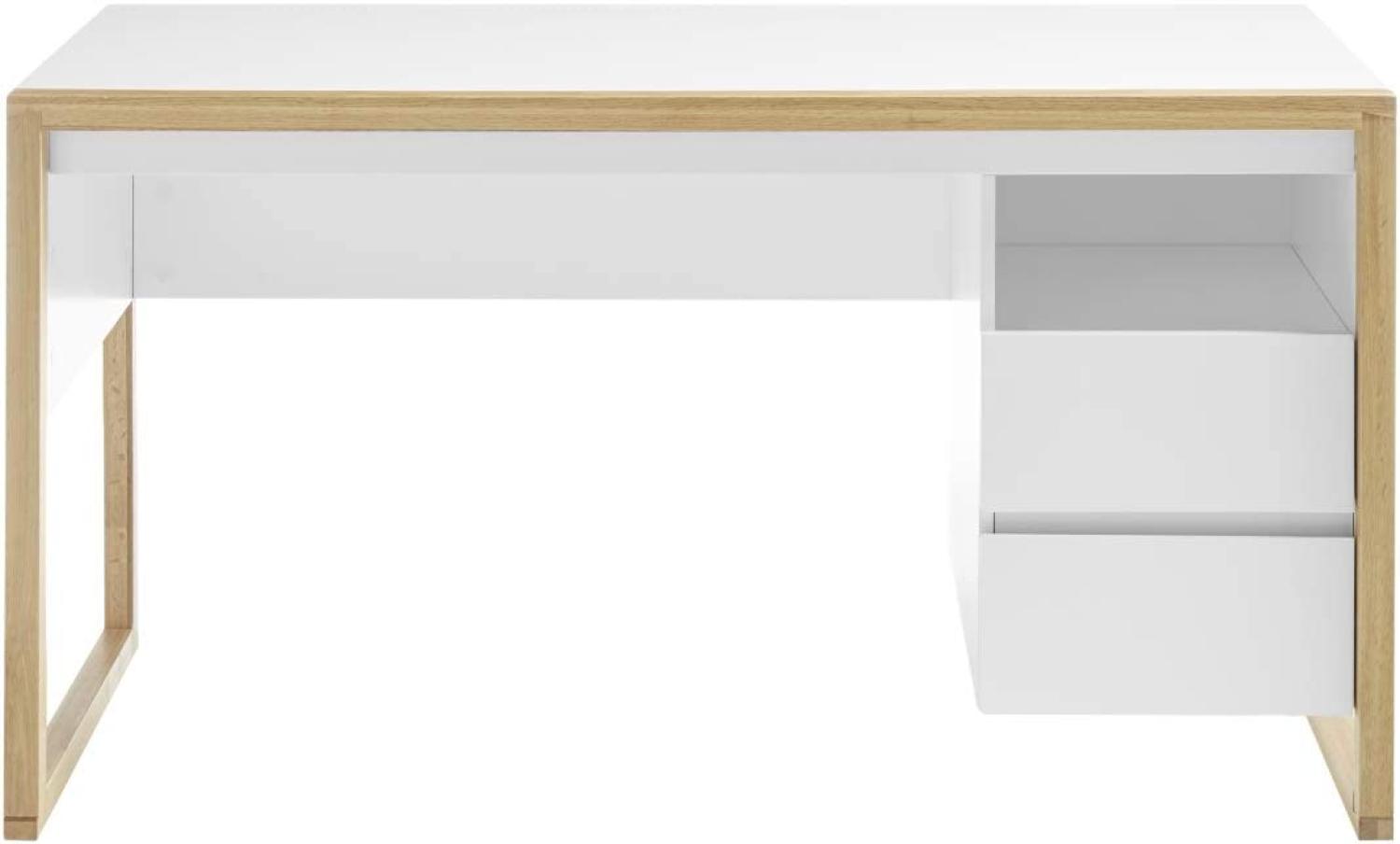 'Facil' Schreibtisch, weiß matt lackiert / Eiche massiv, 75 x 140 x 60 cm Bild 1