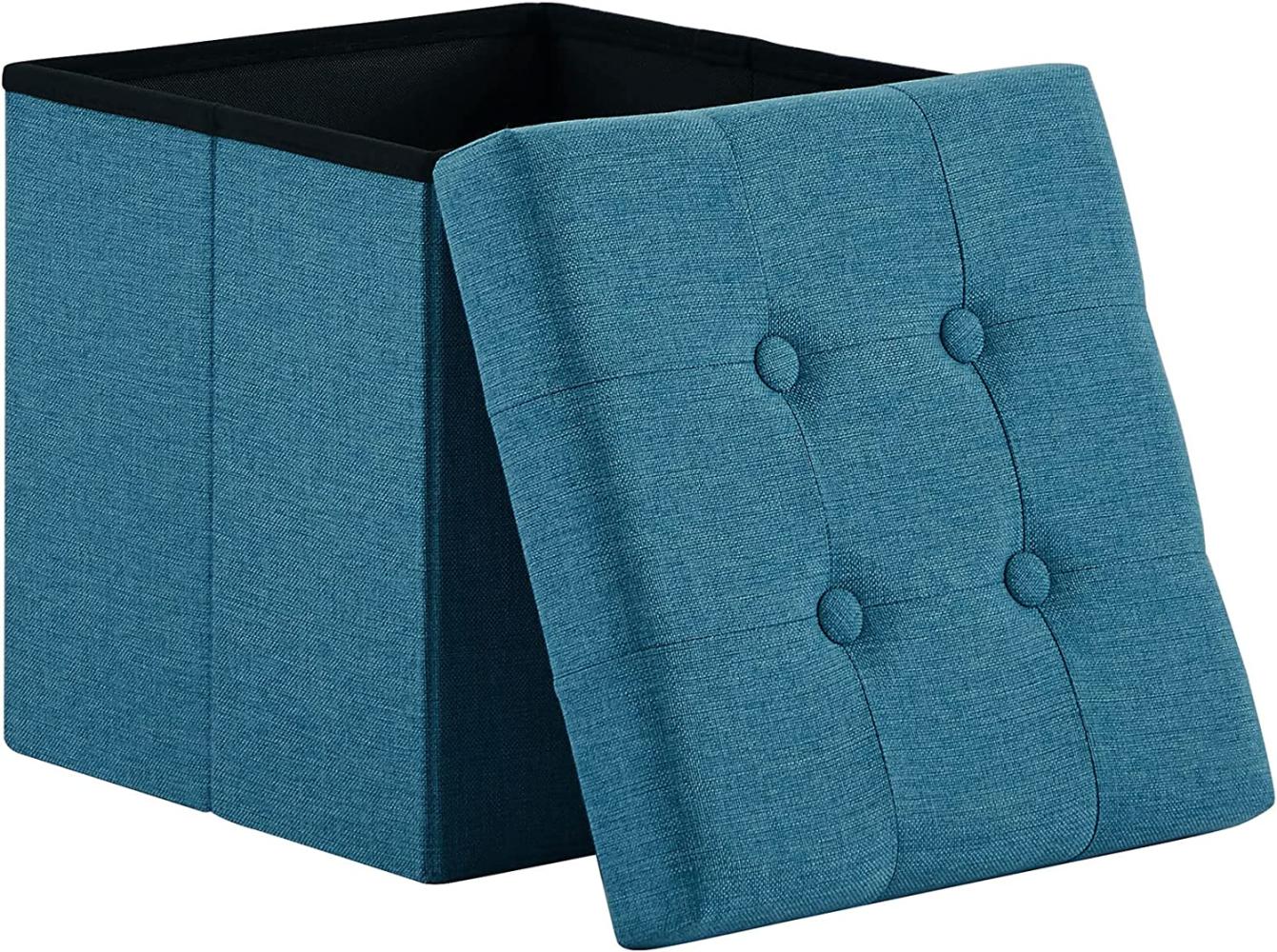 Zedelmaier Sitzhocker mit Stauraum, Fußbank Truhen Aufbewahrungsbox faltbar belastbar bis 300 kg, Leinen, 38 x 38 x 38 cm (Blau) Bild 1