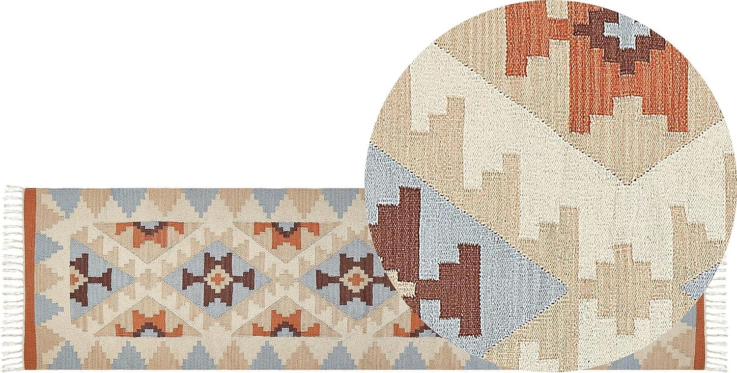 Kelim Teppich Baumwolle mehrfarbig 80 x 300 cm geometrisches Muster Kurzflor DILIJAN Bild 1