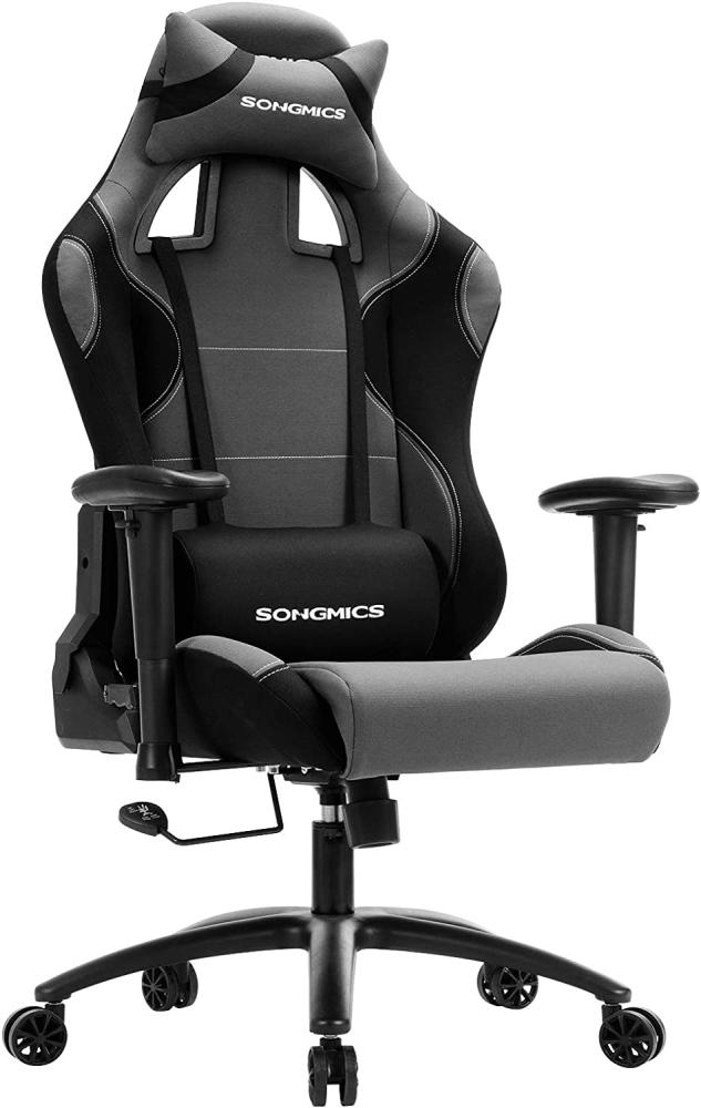 SONGMICS Bürostuhl Gaming Stuhl mit hoher Rückenlehne Formschaum gepolsterte Sitzschale verstellbare Kopfkissen und Lendenkissen für Soho- oder Büroarbeit, schwarz-grau, RCG02G Bild 1