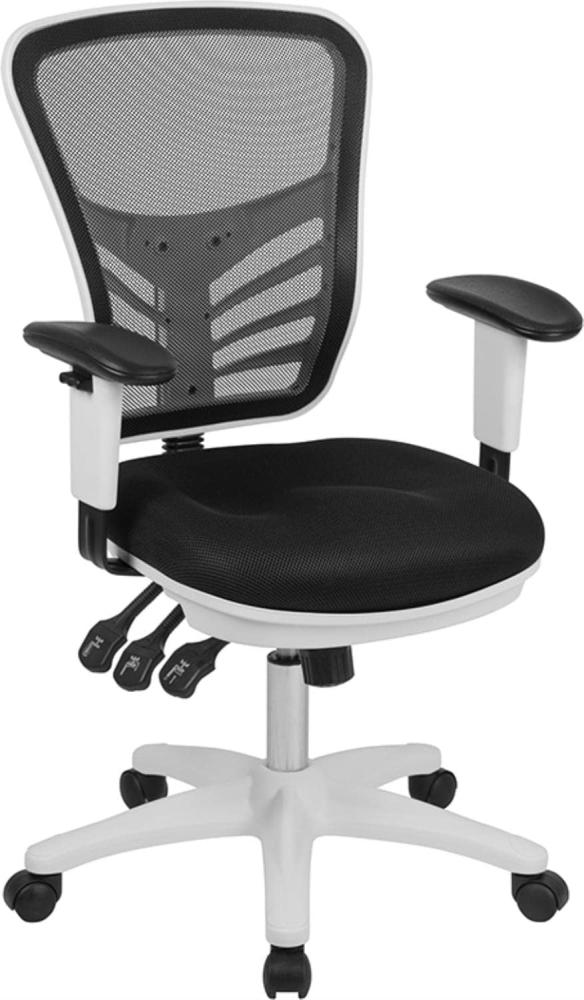 Flash Furniture Bürostuhl mit mittelhoher Rückenlehne – Ergonomischer Schreibtischstuhl mit verstellbaren Armlehnen und Netzstoff – Perfekt für Home Office oder Büro – Schwarz/weiß Bild 1