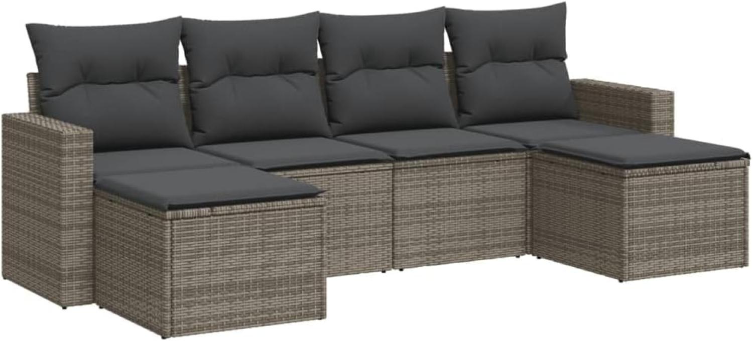 vidaXL 6-tlg. Garten-Sofagarnitur mit Kissen Grau Poly Rattan Bild 1