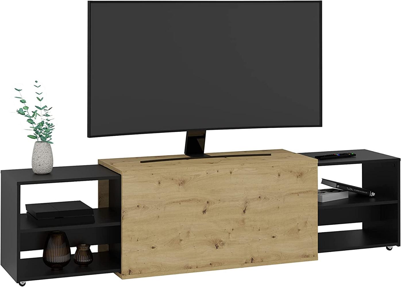 FMD Möbel - SLIDE 3 - TV-Board - melaminharzbeschichtete Spanplatte - Artisan Oak / schwarz perl - 194,5 x 49,2 x 39,9cm Bild 1