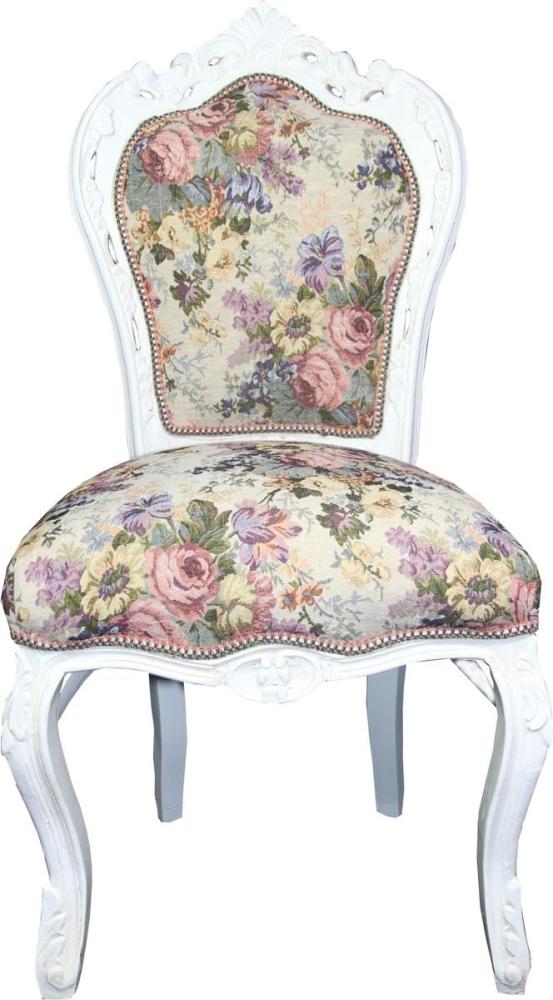 Casa Padrino Barock Esszimmer Stuhl Blumen Muster / Antik Weiss Mod 2 - Antik Stil Möbel Bild 1