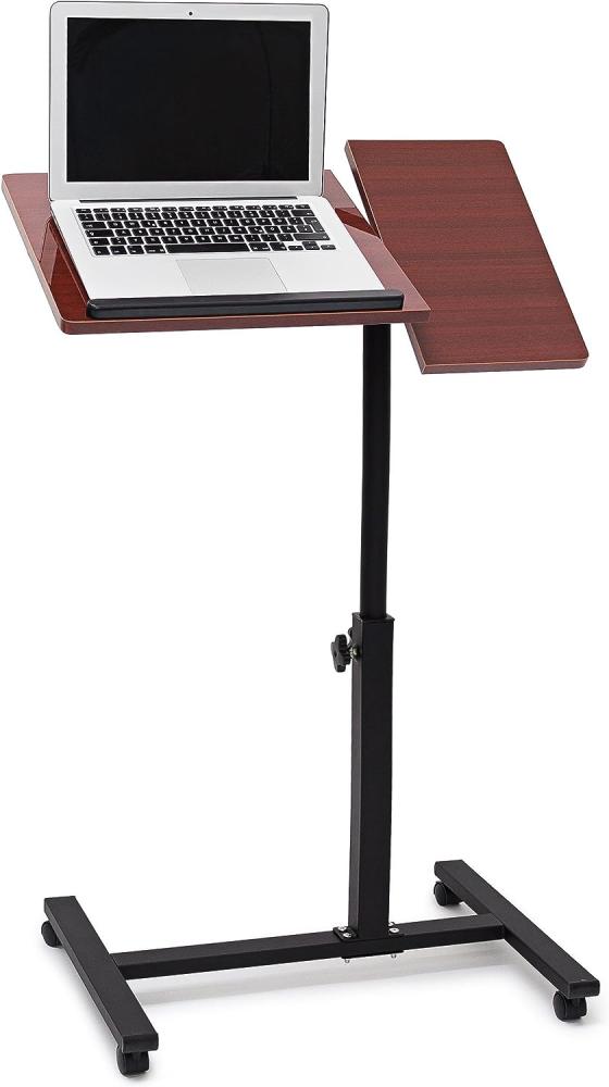 Relaxdays Laptoptisch höhenverstellbar, Laptopständer Holz, mit Rollen, drehbar, HxBxT: 95 x 60 x 40,5 cm, rot-braun Bild 1